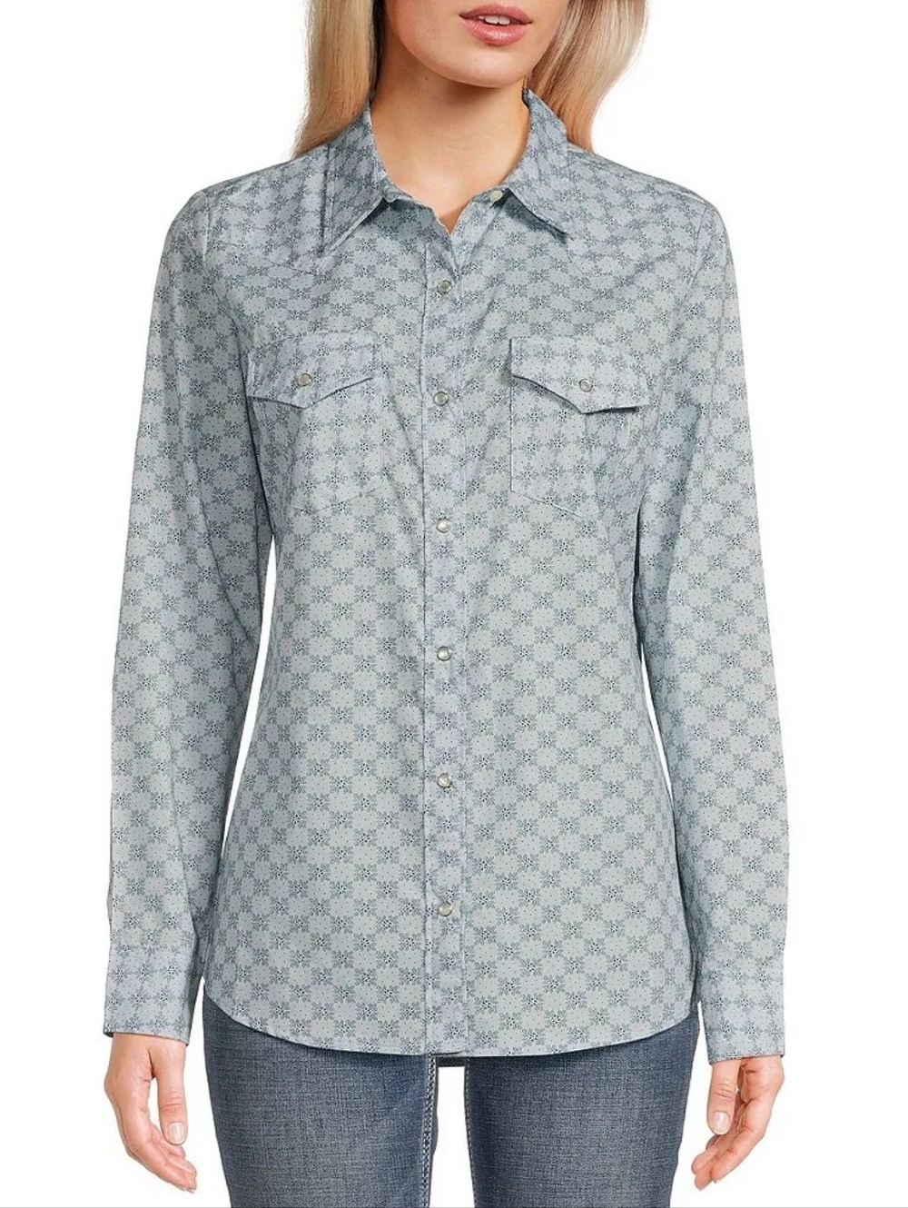 Wrangler Blue Floral-Pattern Western Shirt